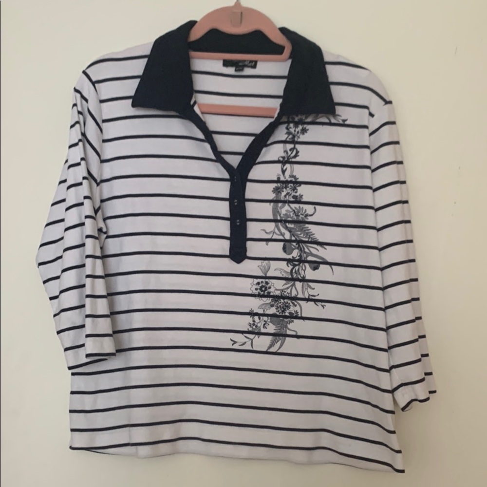 Black and White 3/4 Sleeve Boxy Polo Jersey